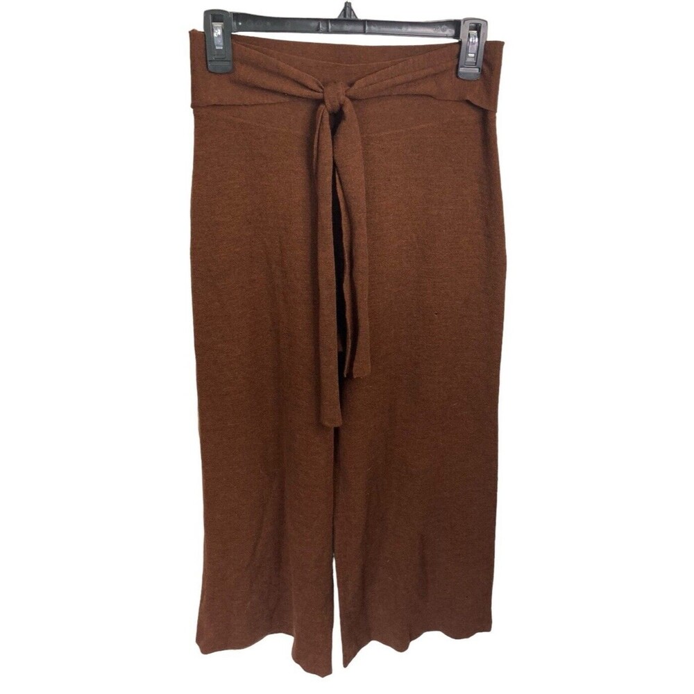 By Anthropologie Wool Wide Leg Crop Pants Front Tie FLAWS Size Small Brown